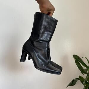 Vintage 90s DIBA Black Leather Square Toe Boots size 6.5